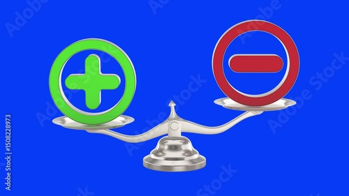 Scale with symbol plus and minus on blue background. Isolated 3D illustration