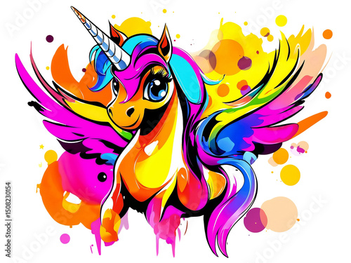 Colorful unicorn illustration with vibrant hues in a whimsical art style