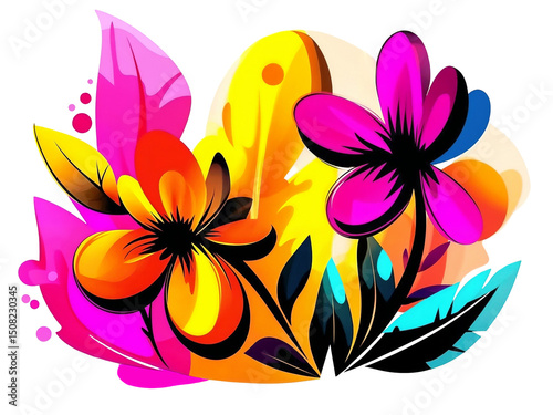 Colorful cartoon flowers illustration with bright background