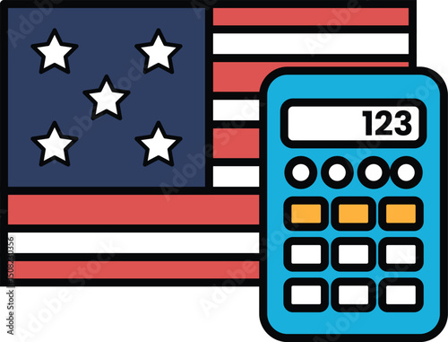 A calculator is next to a flag with stars