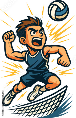 Volley Logo - Dynamic athlete smashes the ball