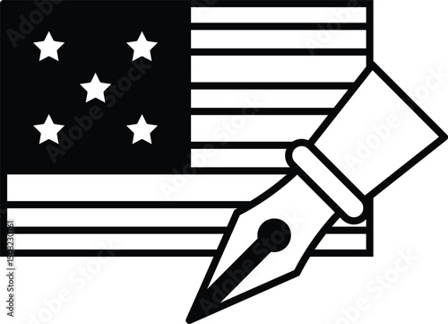 A pen is drawn on a black and white American flag