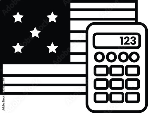 A calculator is next to a flag with stars on it