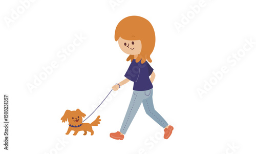 犬と散歩する女性