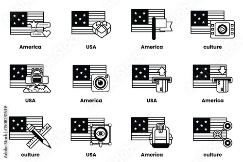The image is a set of twelve different flags