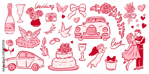 A wonderful collection of delightful weddingthemed illustrations celebrating love, romance, and joyful celebration