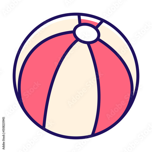 A vibrant beach ball illustration, a classic symbol of summertime fun, stands out with bold colors and clean lines, embodying playful relaxation.
