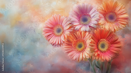 watercolor botanical Gerbera flowers texture template background.Elegant wedding invitation card background . Minimal hand painted Design for wedding or Valentine's Day