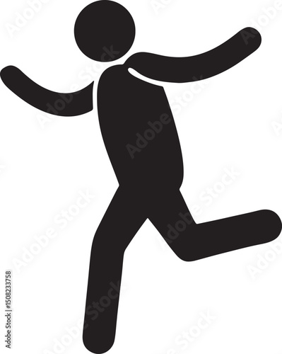 Running Stick Figure Icon: A simple and dynamic stick figure running with outstretched arms, illustrating movement and vitality in a clean, minimalist style.