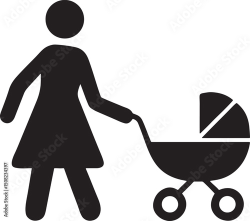 Mother's Joyful Stroll: A simplistic, yet profoundly symbolic depiction of a mother's loving care, pushing a baby carriage