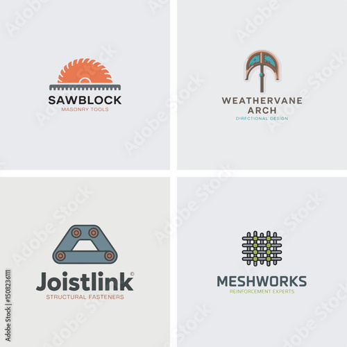 A collection of modern and geometric logos for masonry tools directional design structural fasteners and reinforcement experts