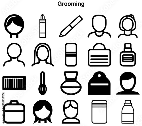 Grooming Tools and Essentials Icon Set