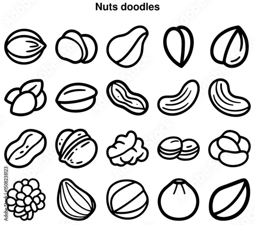 Nut Doodles in Playful Hand-Drawn Style