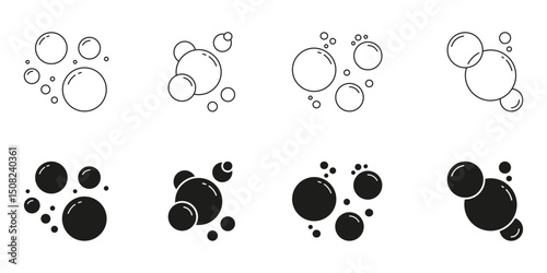 Bubble Illustration Icons With Mixed Styles In Line And Solid Icon Set. Sphere And Circle Theme Symbol Collection. Isolated Vector Illustration
