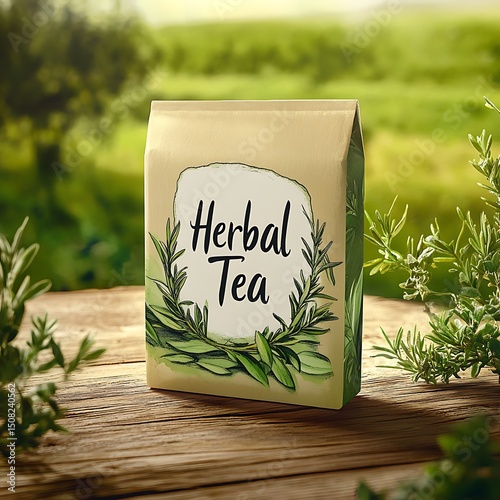 A package of herbal tea featuring illustrations of rosemary and other herbs.