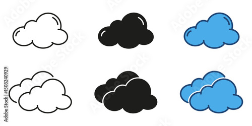 Cloud weather line and solid icon set. Meteorology and sky symbol collection. Isolated vector illustration