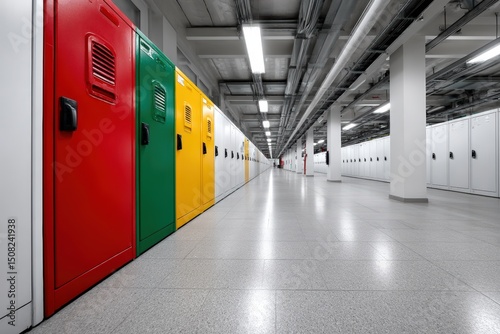 Data center patch field showcasing organized colored cabinets in a modern facility