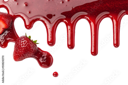 Drips and smears of berry sauce and strawberry syrup isolated on transparent background vector set
