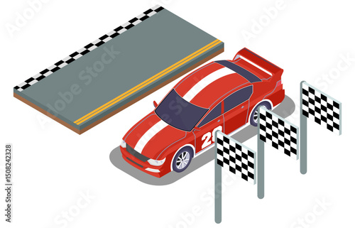 isometric illustration of racing vehicle equipment, vector illustration