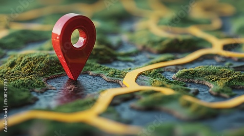 Red map marker on a detailed terrain map.