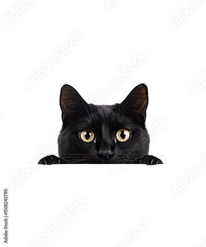 A Peeking cute young black or white cat with beautiful eyes, isolated on a contrasting background