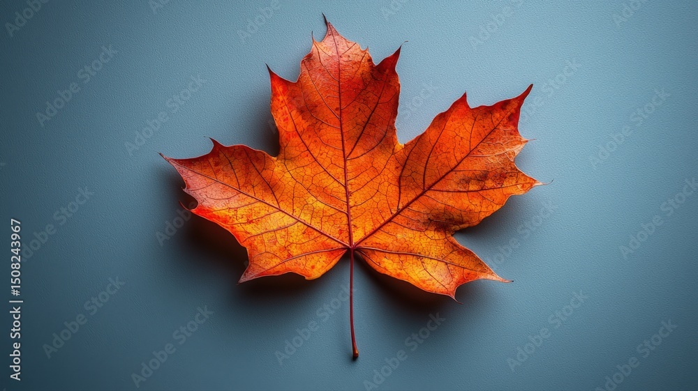 High Detail Studio Portrait of a Single Maple Leaf Displaying Vibrant Autumn Colors on Textured Background High Detail Studio Portrait of a Single Maple Leaf Displaying Vibrant Autumn Colors on Textured Background