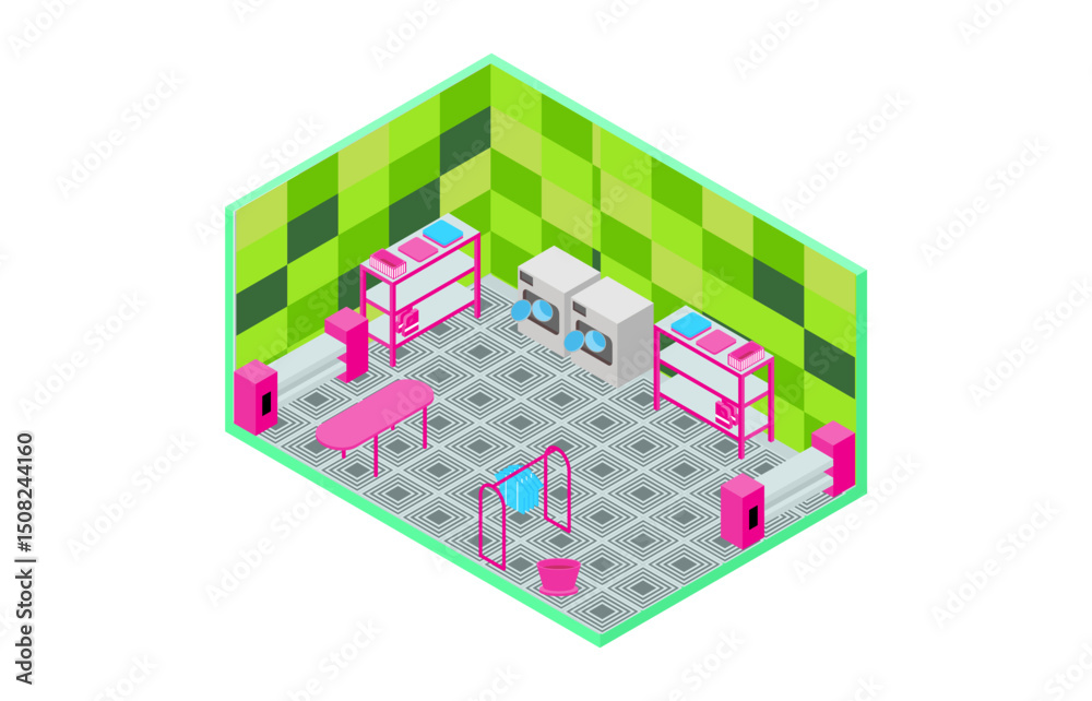 Fototapeta premium Isometric illustration of clothes washing with trendy colors, vector illustration