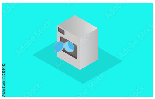 Isometric illustration of clothes washing with trendy colors, vector illustration