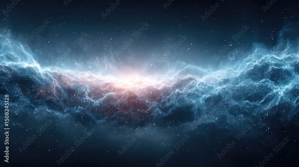 Fototapeta premium Surreal pink and blue electric clouds merging in cosmic storm with vibrant plasma energy across sky abstract background