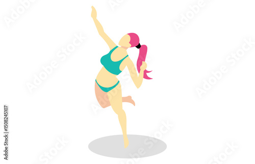 Isometric illustrations pose hitting volleyball on the beach, landing web, flat design, brochure, vector illustration