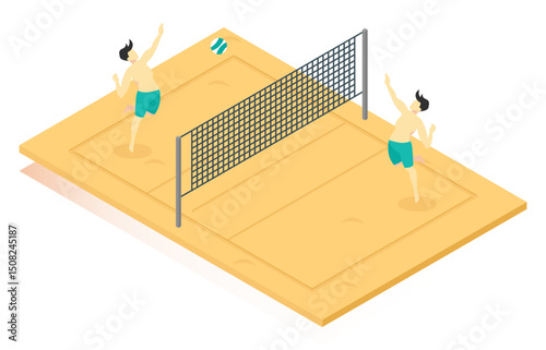 isometric illustration of hitting beach volleyball position, flat design, suitable for digital asset vector illustration