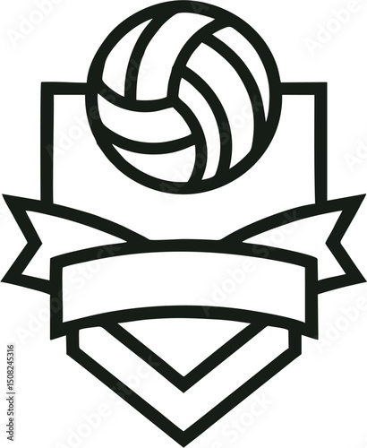 Volley Logo - Volleyball emblem with shield and ribbon