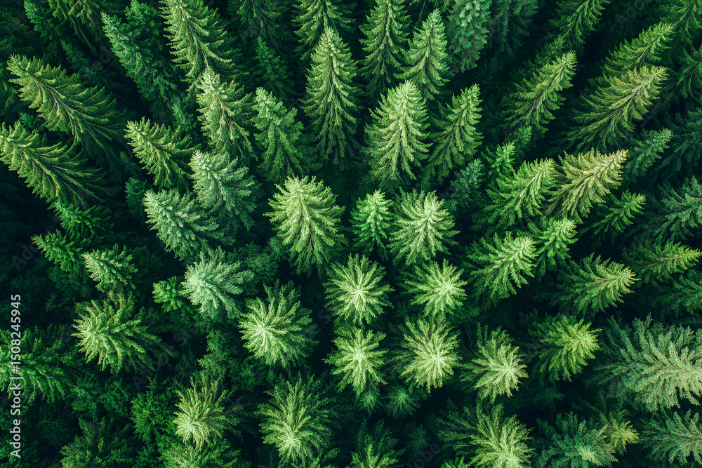 Dense Pine Forest Aerial View: Top-Down Shot of Lush Green Evergreen Trees, Highlighting Natural Beauty and Ecosystems Dense Pine Forest Aerial View: Top-Down Shot of Lush Green Evergreen Trees, Highlighting Natural Beauty and Ecosystems
