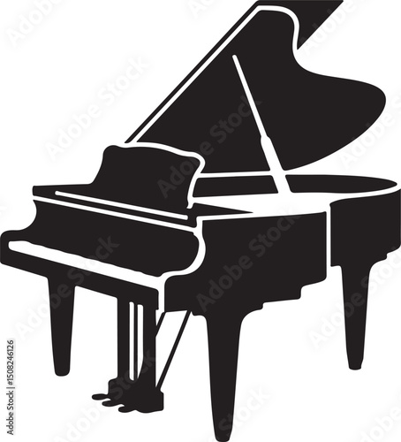 Grand Piano Musical Instrument Black Silhouette vector 
