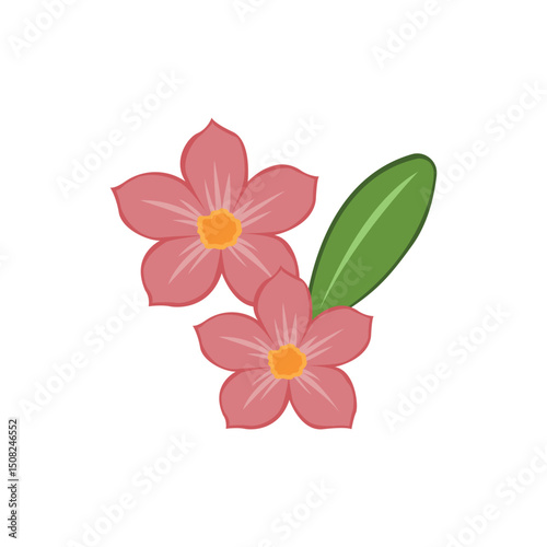 Elegant Pink Flowers with Green Leaf A Delicate Botanical Illustration