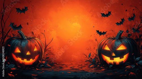 Hand-drawn style pumpkin frame surrounding a bright Halloween orange backdrop 