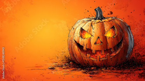 Hand-drawn style pumpkin frame surrounding a bright Halloween orange backdrop 