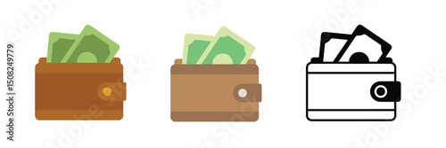 3 pack brown and black outline wallet and money