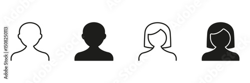 User Profile Icons Set. Male And Female Avatar Outline And Silhouette Symbol Collection. User Identification And Representation. Isolated Vector Illustration