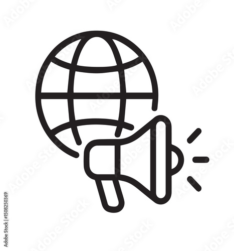 Global communication network icon with a microphone and headphones, representing the interconnectedness of the internet and worldwide travel