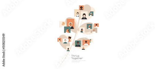 Thrive Together banner. Different people together.  Unity concept. Modern design.