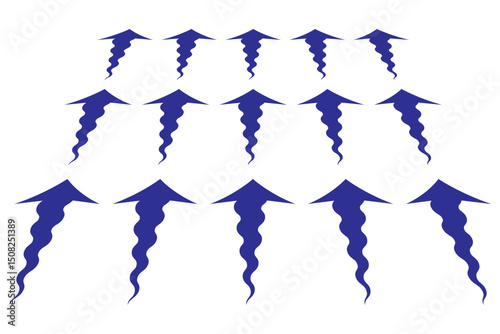 Set of blue arrow showing wind air flow isolated on white background, air direction signs. eps 10.