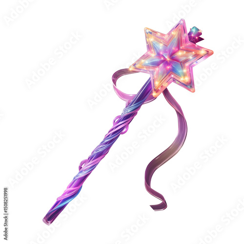 A magical 3D wand with a glowing, flowing star tip.