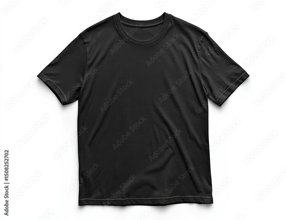 Black T-shirt mockup template on a white background, front view, no human model. Black T-shirt mockup template on a white background, front view, no human model.