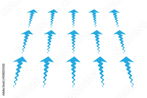 Set of blue arrow showing wind air flow isolated on white background, air direction signs. eps 10.