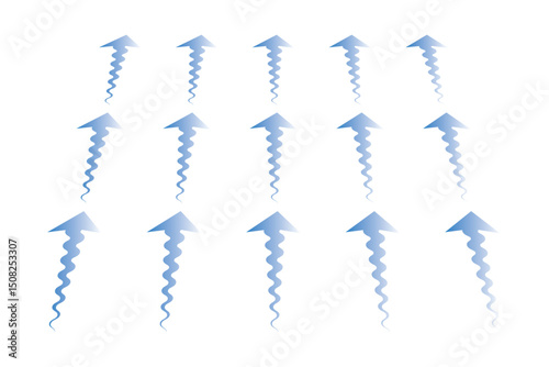 Set of blue arrow showing wind air flow isolated on white background, air direction signs. eps 10.