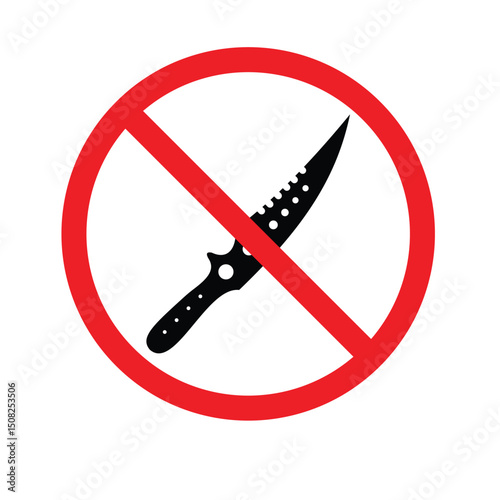 No knife sign. Forbidden knife Prohibited Warning. Knives not allowed sign. No weapon allowed symbol. No Knife Weapon Sign Safety Prohibited Symbol Warning.
