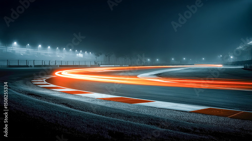 Nighttime long-exposure light trails on a racing circuit