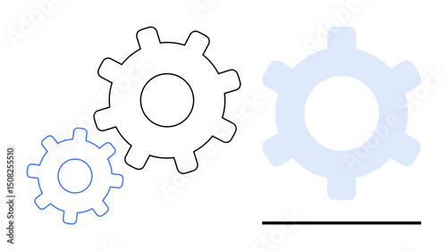 Three mechanical gears of varying sizes symbolizing collaboration, innovation, and system efficiency. Ideal for teamwork, strategy, mechanics, engineering, manufacturing, technology and workflow