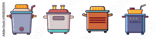 Deep Fryer Flat Illustration Simple Kitchen Appliance Vector in Flat Style